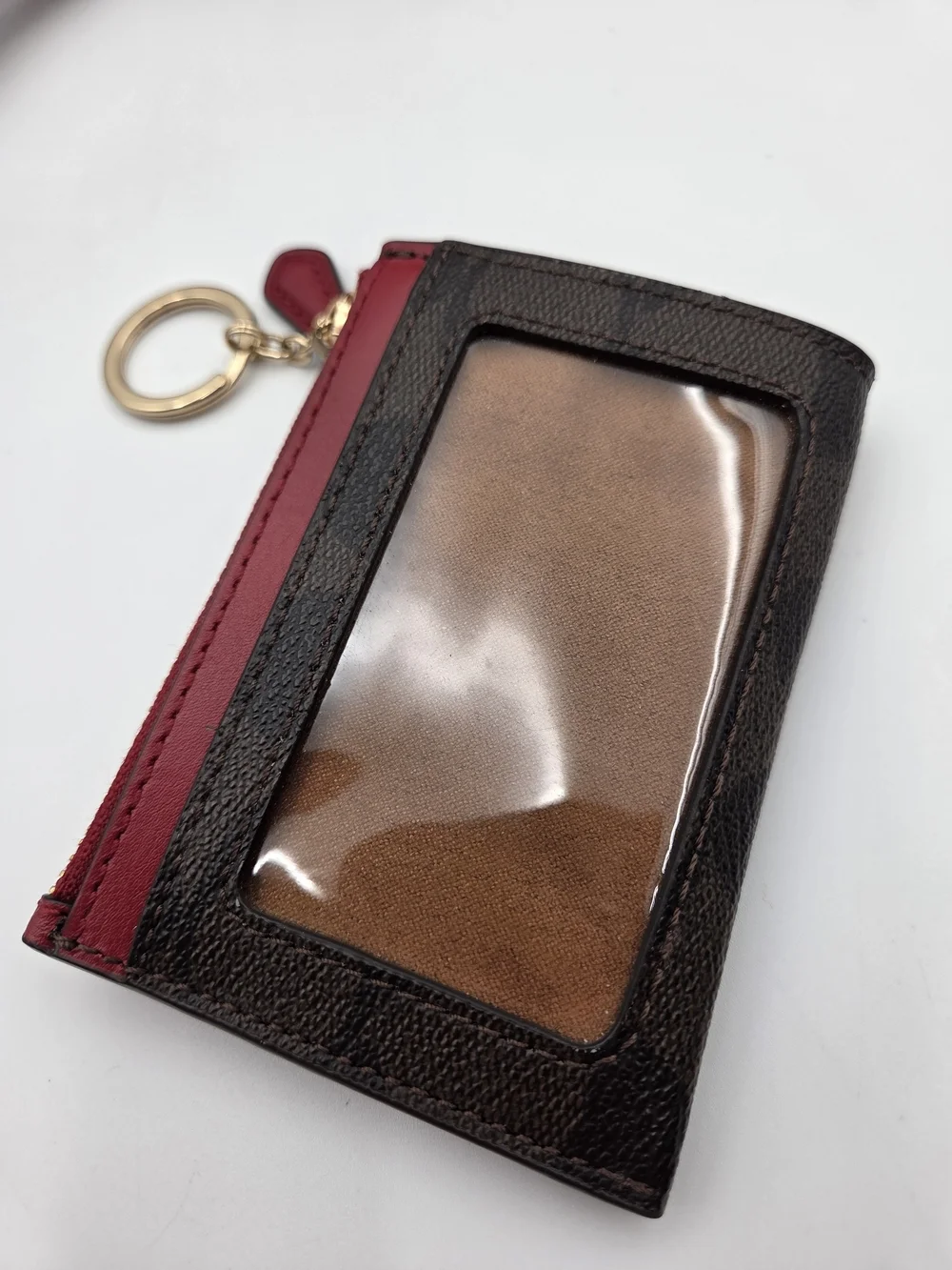 Coach Two-Tone Red & Burgundy Leather Shoulder Bag with Signature Wallet